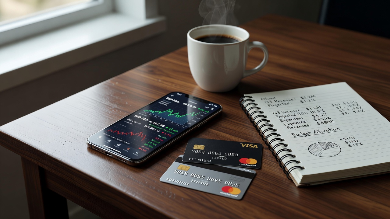 Digitale Finanztools auf dem Schreibtisch