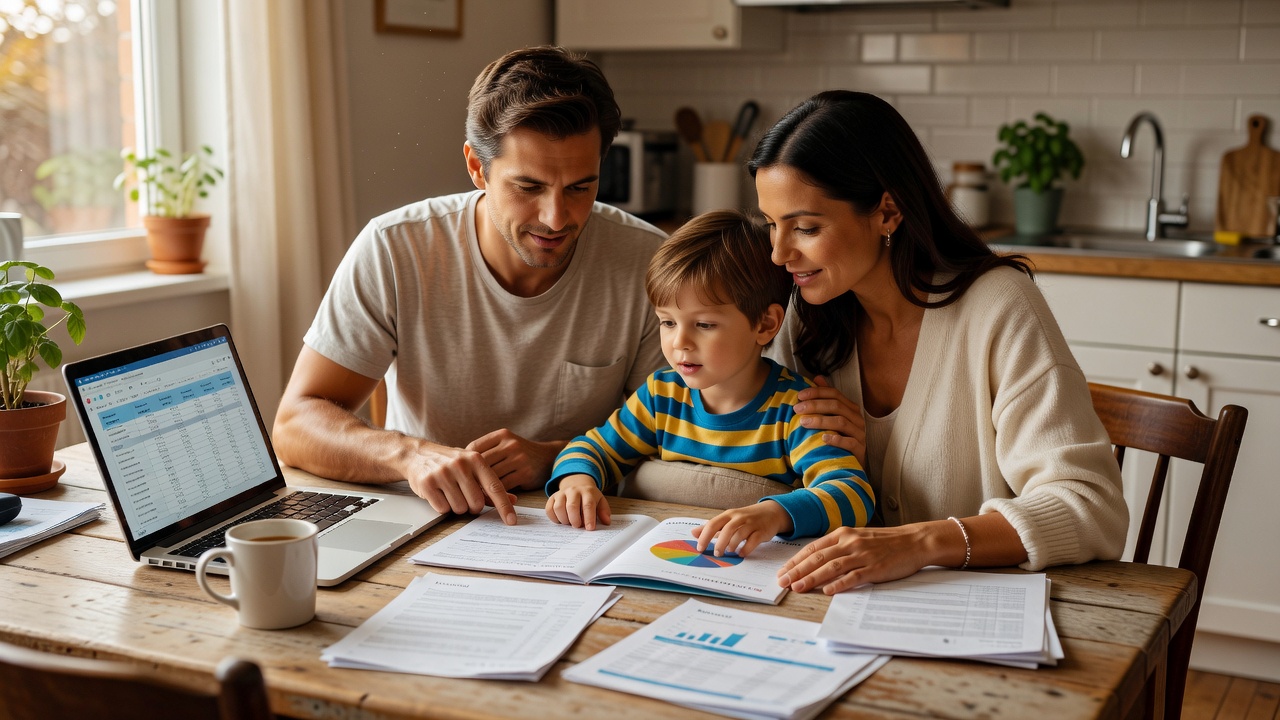 Familie plant Budget in der Küche